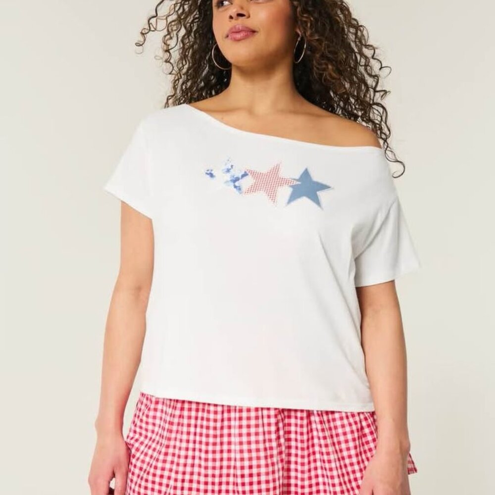Hollister Easy Off-the-Shoulder Stars Tee Medium